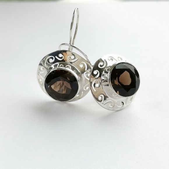 Smoky Topaz Quartz Drop Earrings Sterling Silver - Picture 8 of 8